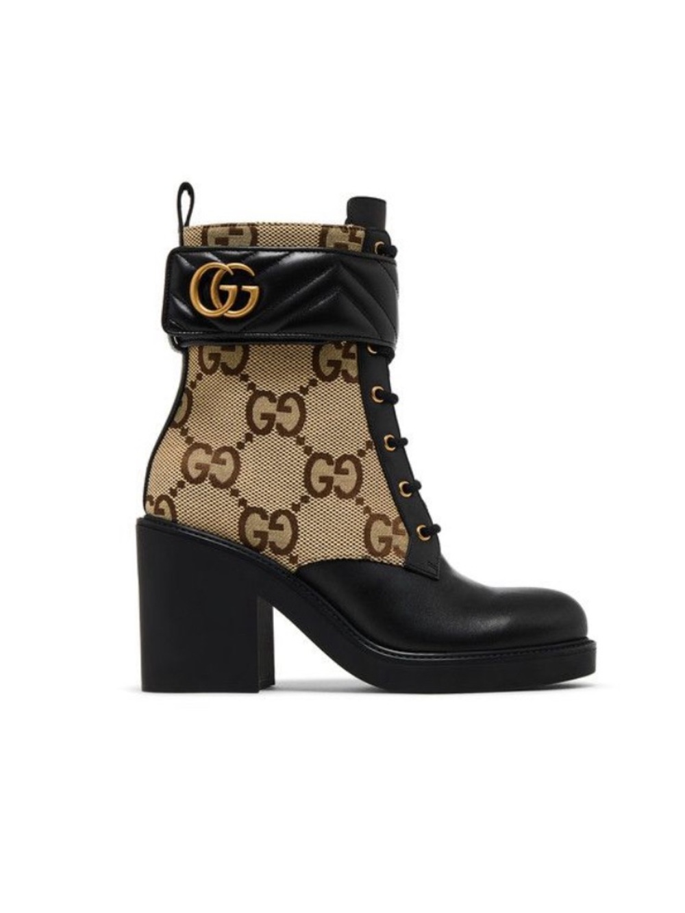 Black & Camel Canvas Quilted Cuff Ankle Boots